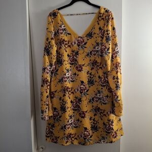 Speechless Yellow Floral Long Sleeve Midi Dress